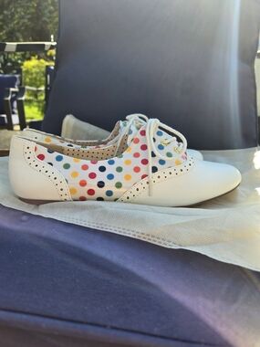 White Polka Dot Lace-Up Flats